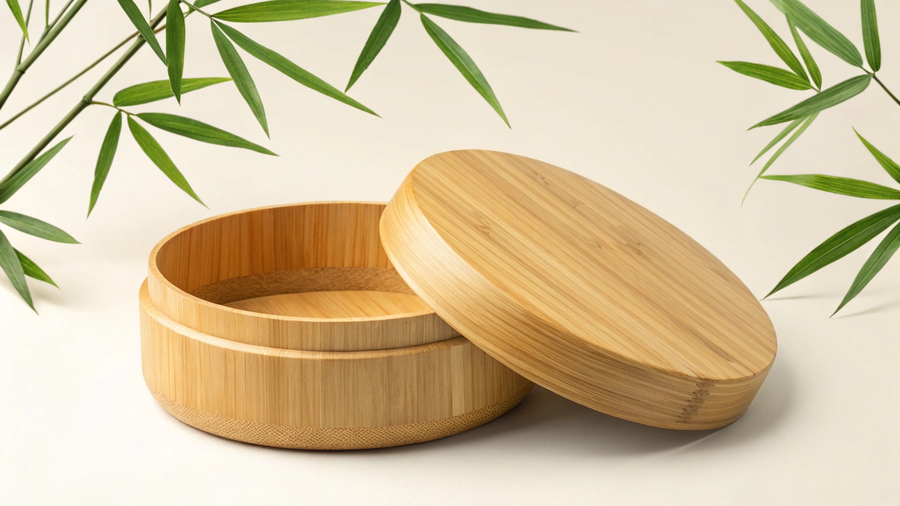 A person's hand opening a glass jar with a smooth bamboo lid