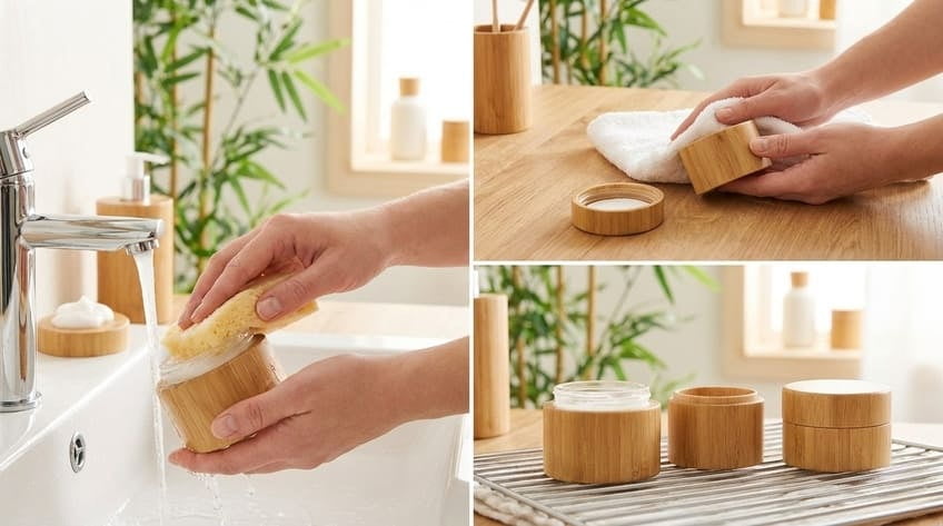 cleaning bamboo cream jars lids