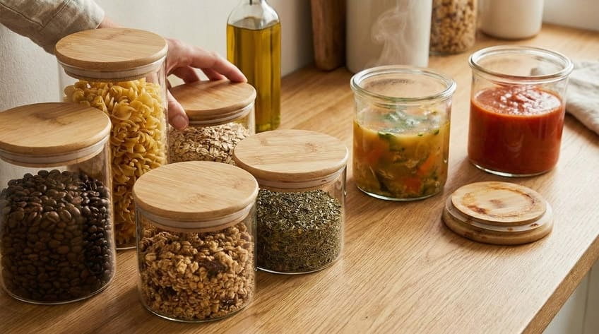 storing foods bamboo lids