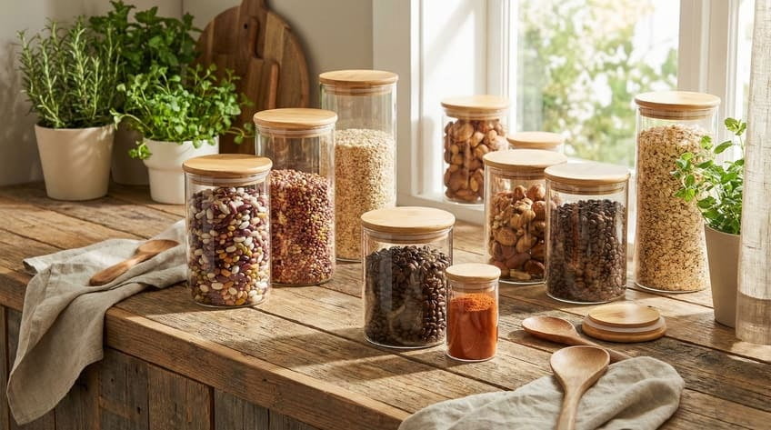 eco-friendly glass jar bamboo lid