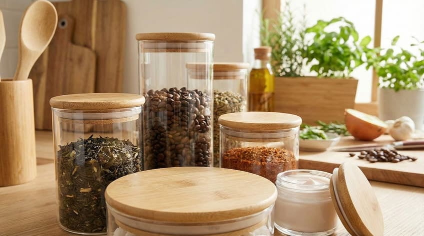 airtight bamboo lid glass jar