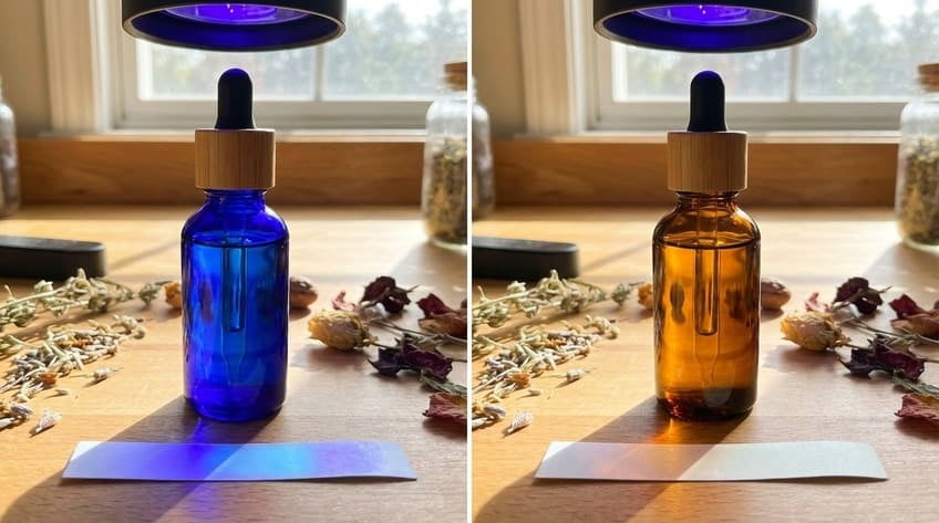 blue glass for essential oils