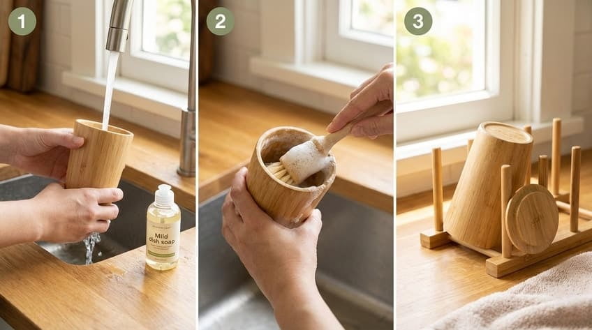 first use clean bamboo bottle