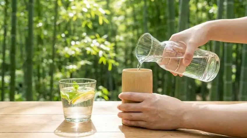 bamboo bottle taste water beverage