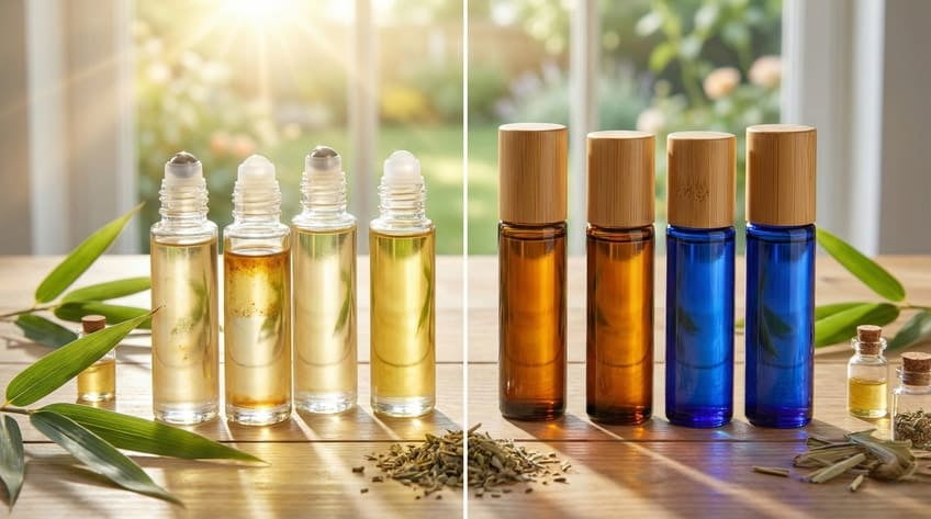 colored glass roller bottle essential oils