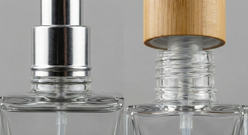 Close-up comparing a permanent metal crimped neck versus a removable screw-neck thread