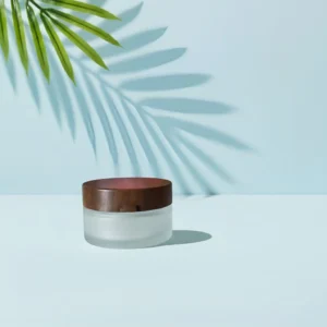 Wholesale Frosted Glass Jar with Dark Wood Lid