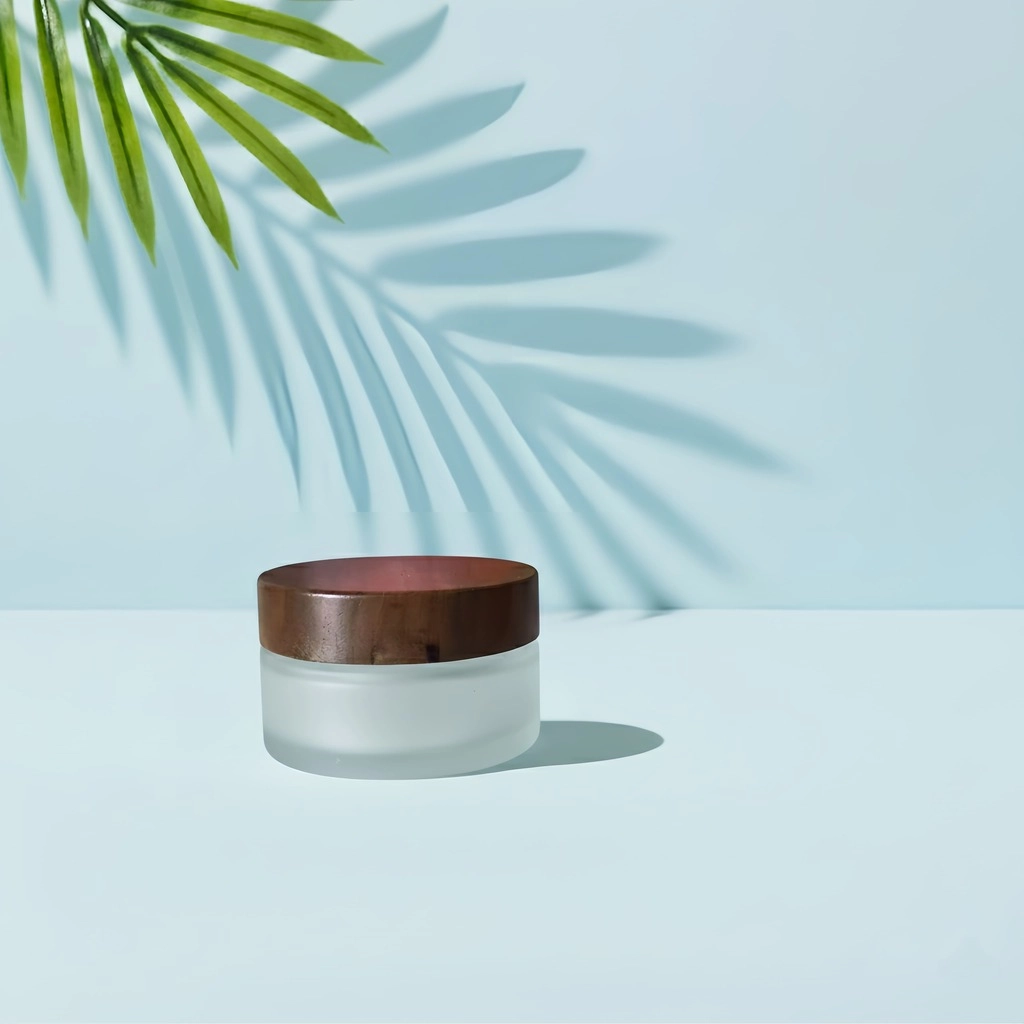 Wholesale Frosted Glass Jar with Dark Wood Lid