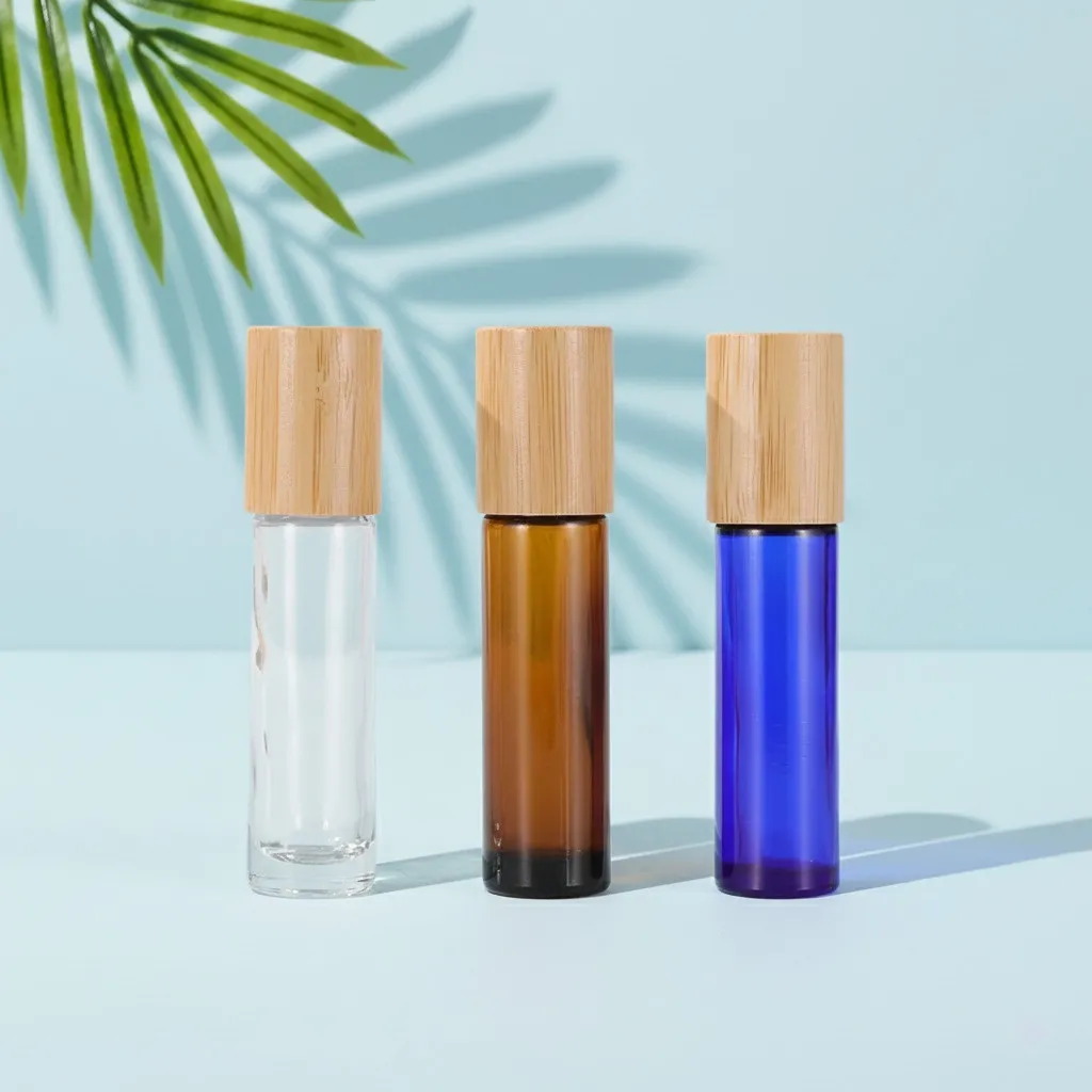 Wholesale Glass Roller Bottle with Bamboo Lid for Oils