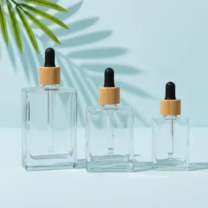 Wholesale Square Glass Bamboo Dropper Bottle for Perfume