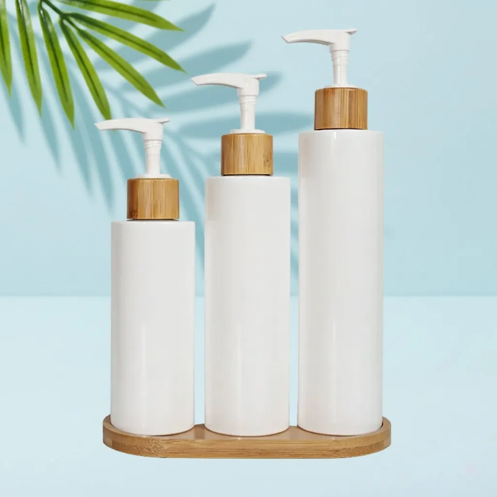 Wholesale White PET Bottle with Bamboo Pump for Lotion