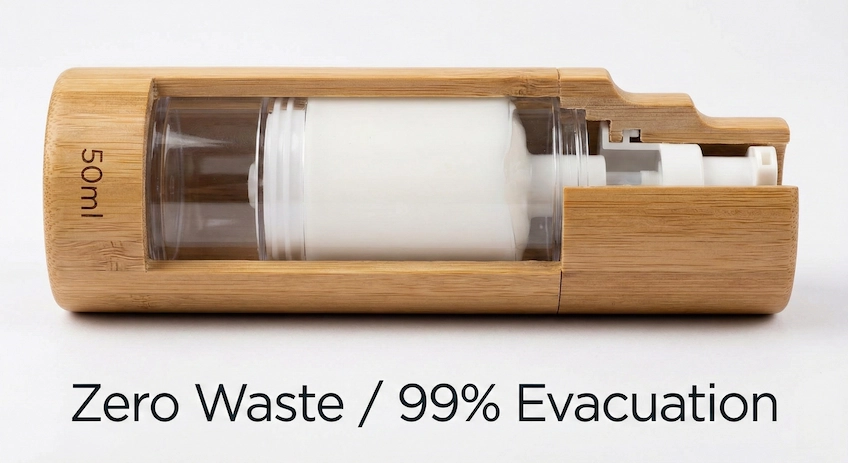 bamboo airless bottle structure 50ml