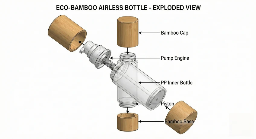airless pump bottle components diagram