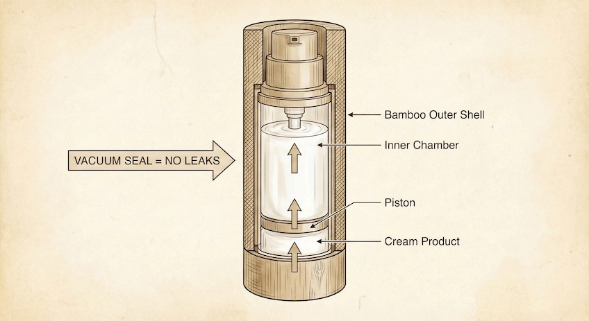 airless pump mechanism cross section