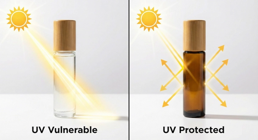amber vs clear glass roller bottle UV protection
