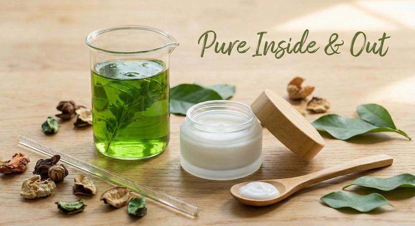 bamboo ingredients and bamboo packaging concept