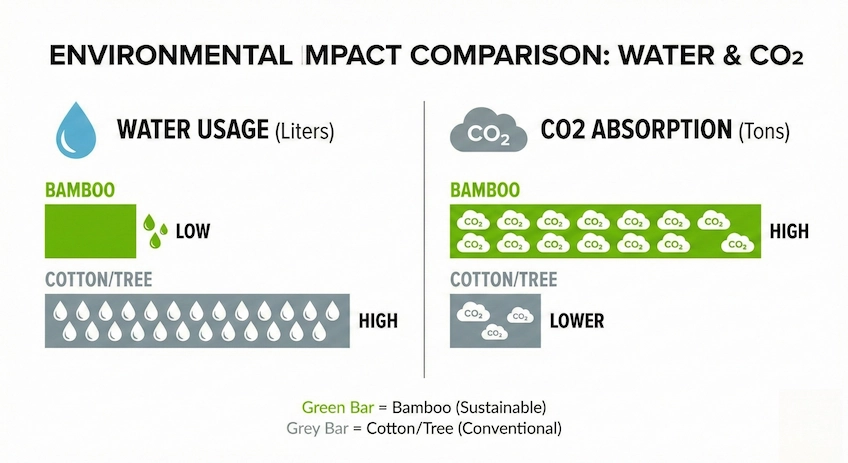 Eco-Metrics: Bamboo vs. Timber vs. Cotton bamboo environmental benefits chart