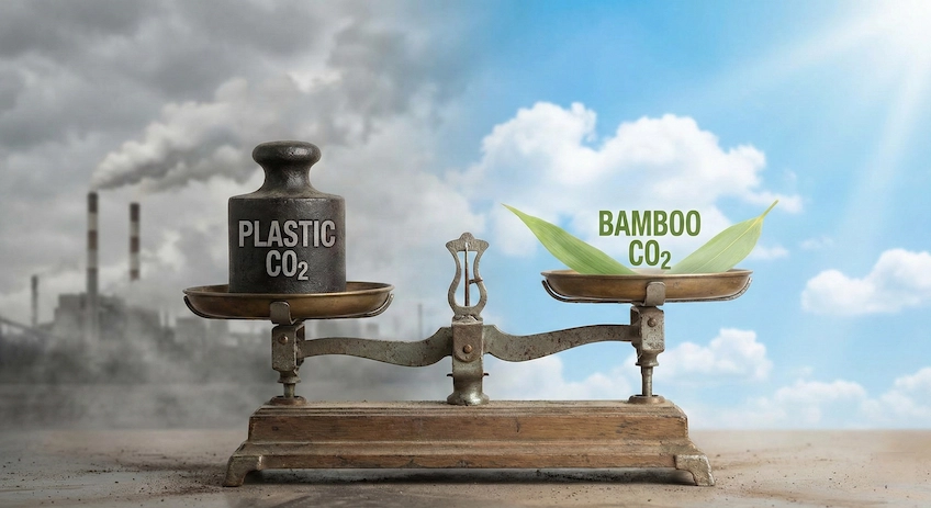 Carbon Footprint: Bamboo vs Plastic Production bamboo environmental footprint comparison