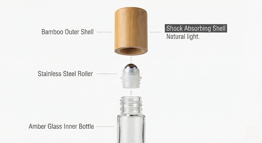 bamboo clad glass roller bottle structure