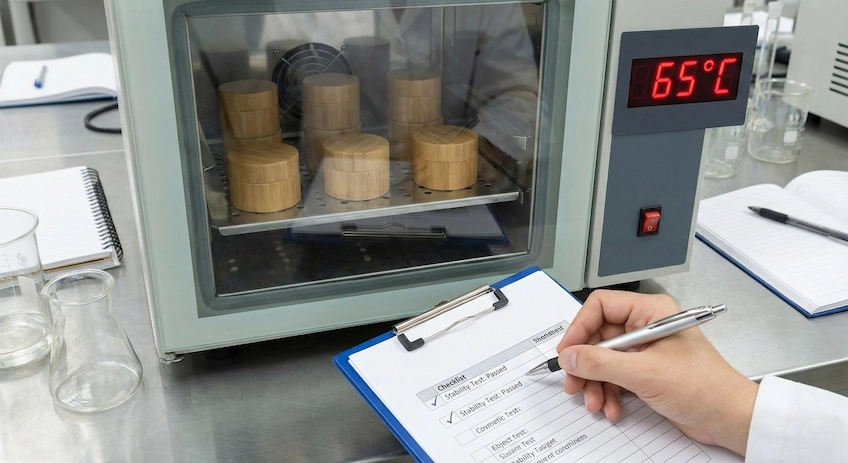 Thermal stability testing of bamboo cosmetic packaging in a laboratory