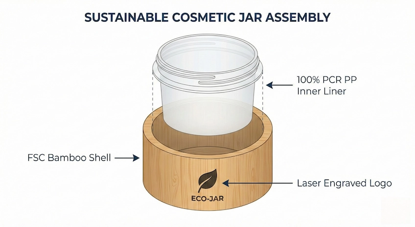 bamboo packaging with PCR plastic inner liner structure