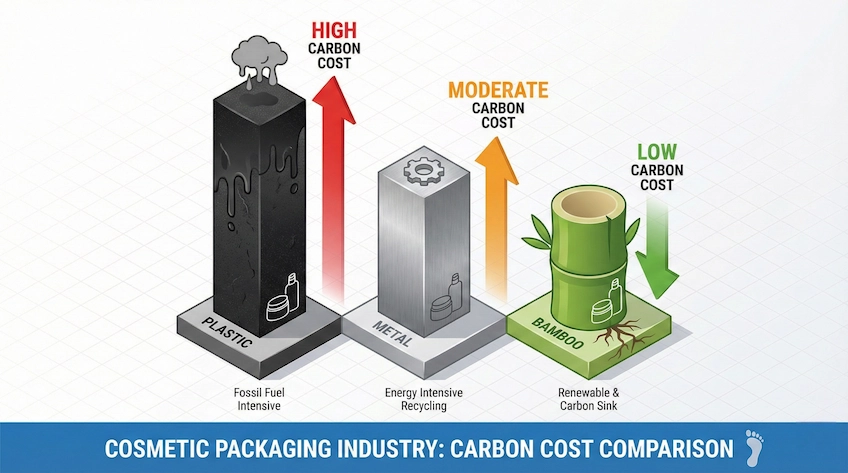 Environmental impact comparison of bamboo cosmetic bottles versus plastic and metal packaging