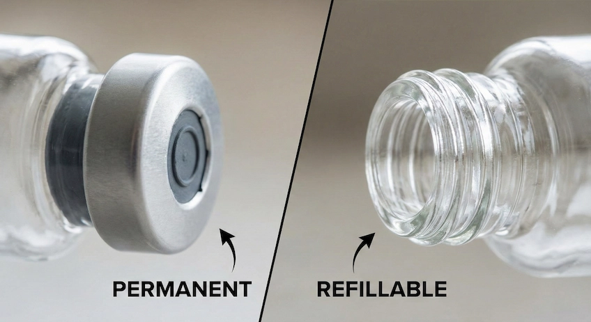 Technical Comparison: Crimp vs. Screw Neck Macro comparison of permanent crimped neck versus removable screw-neck thread