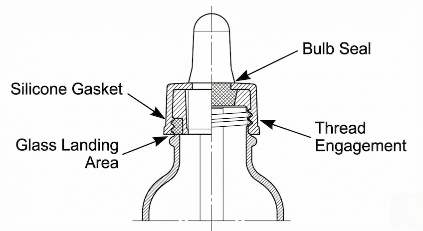 leak proof glass dropper bottle engineering diagram