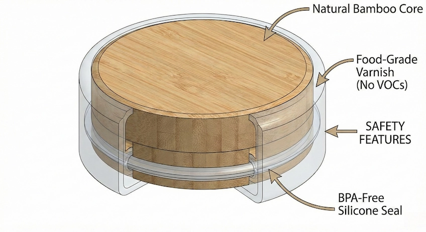 food grade bamboo lid cross section
