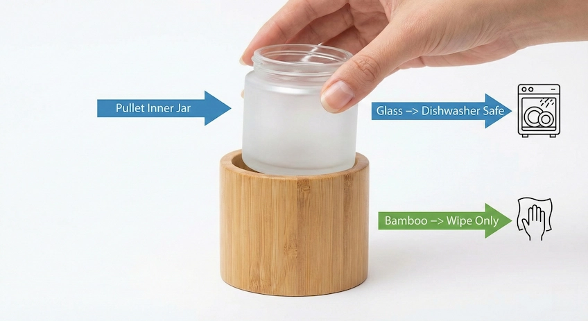 disassembling bamboo cream jar for cleaning