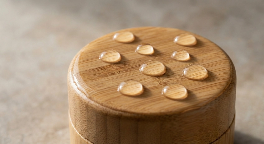 water repellent test on varnished bamboo cosmetic jar