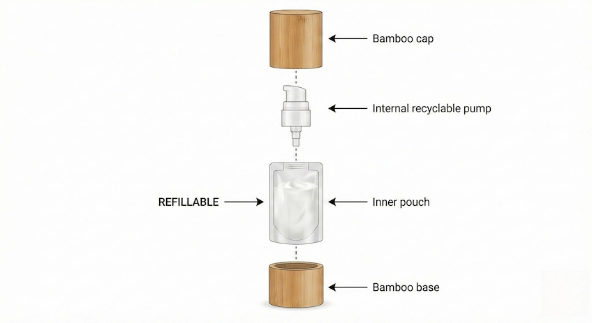 Refillable Bamboo Airless Bottle Structure bamboo airless bottle refillable structure