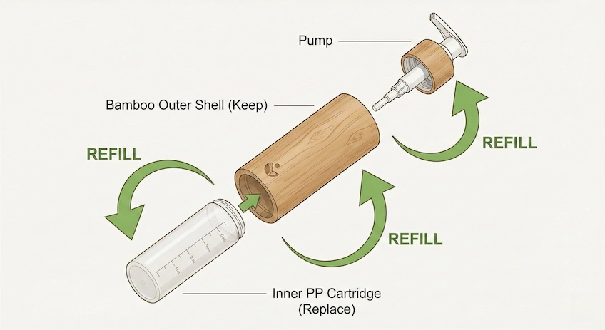 refillable lotion bottle structure diagram