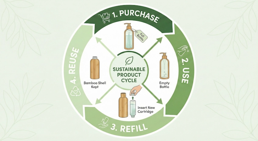 refillable skincare packaging lifecycle diagram