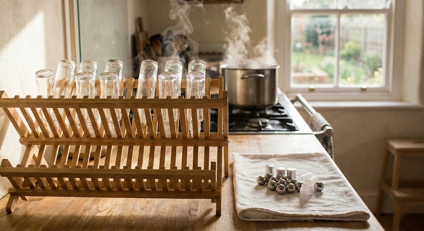 Hygiene First: Boiling and Drying Glass Components sterilizing glass essential oil bottles