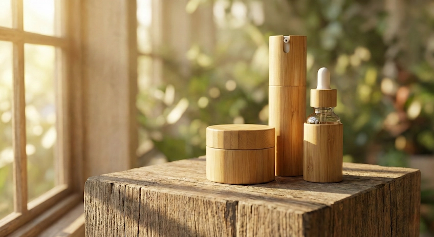 types of bamboo cosmetic packaging jars bottles
