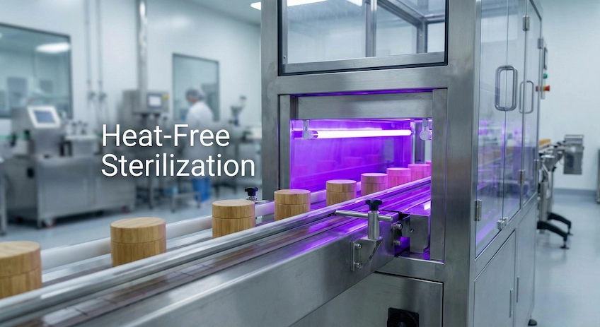 UV-C sterilization tunnel processing bamboo cosmetic jars