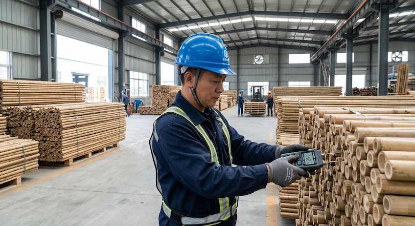 Bamboo packaging material moisture testing in factory