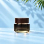 Smoky Black Gradient Glass Cream Jar with Wood Lid – Front View